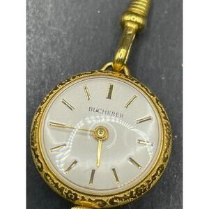 Bucherer Orb Skeleton 17 Jewels Pendant Ladies Watch Necklace Gold Tone 21.3mm